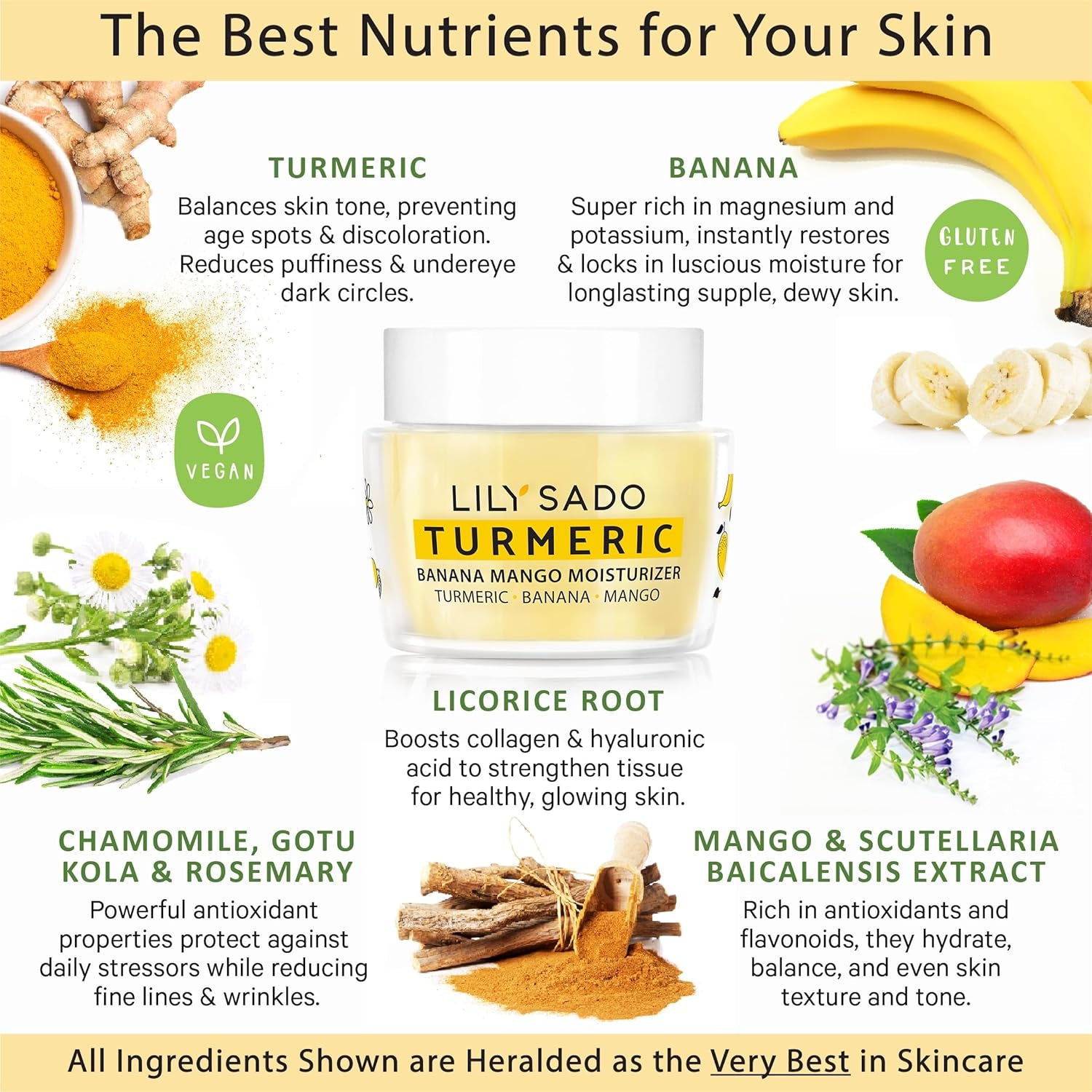 Turmeric Banana Mango Face Moisturizer - Luscious Creamy Nutrient-Rich Natural Daily Facial Cream W Chamomile & Rosemary - Vegan Anti-Aging Lotion for Wrinkles & Fine Lines