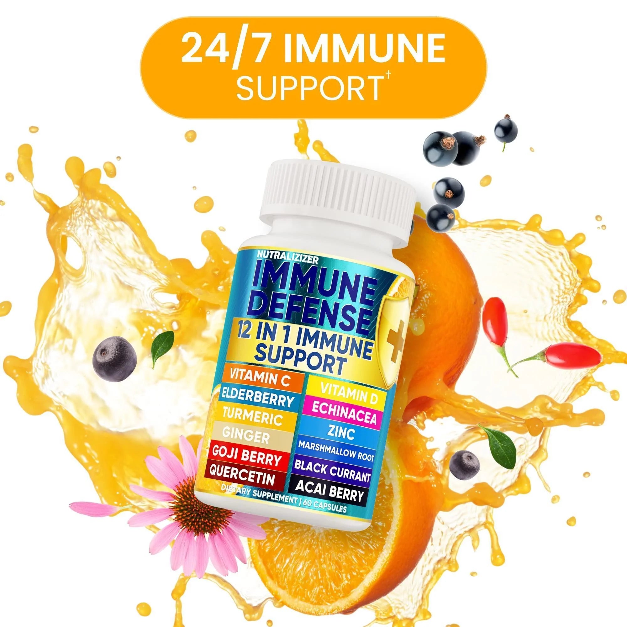 12 in 1 Premium Immune Defense Vitamins Immune Supplement W Vitamin D3 5000 IU Vitamin С 1000Mg Zinс 50Mg Luxe Choice for Premium Immune Support with Echinacea Elderberry and Ginger 120 Caps