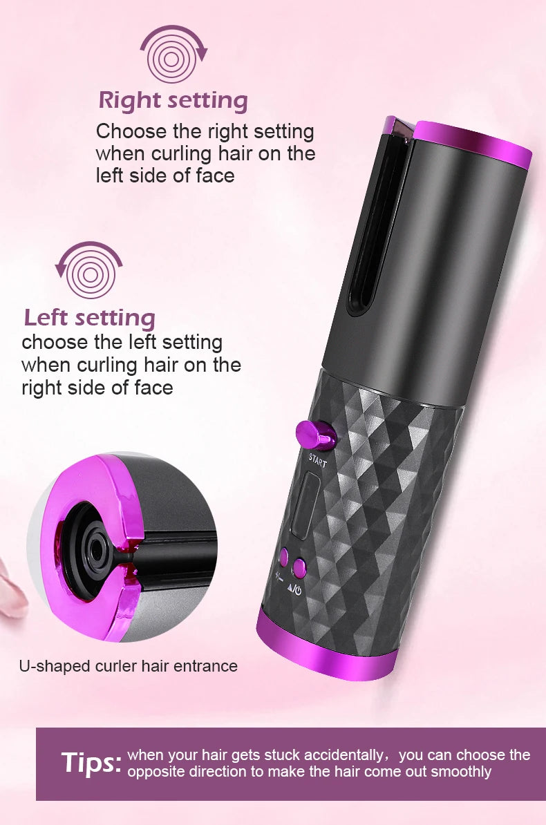 Fer à boucler automatique sans fil portable – 3 couleurs, charge USB, anti-brûlure, pour coiffage