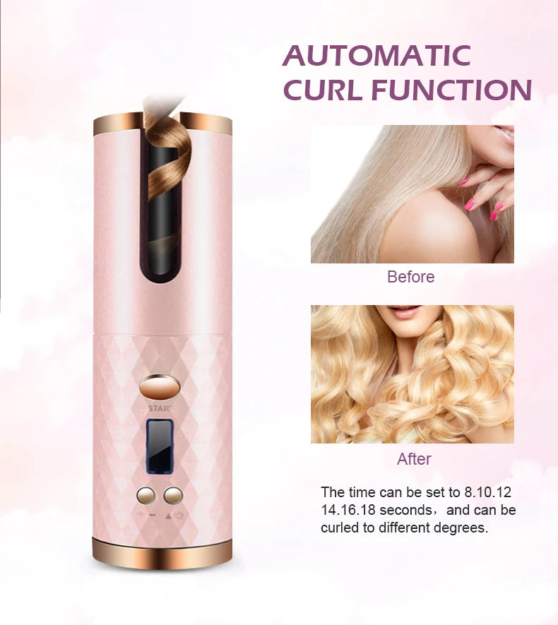 Fer à boucler automatique sans fil portable – 3 couleurs, charge USB, anti-brûlure, pour coiffage