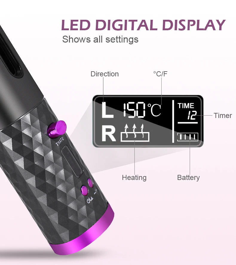Fer à boucler automatique sans fil portable – 3 couleurs, charge USB, anti-brûlure, pour coiffage