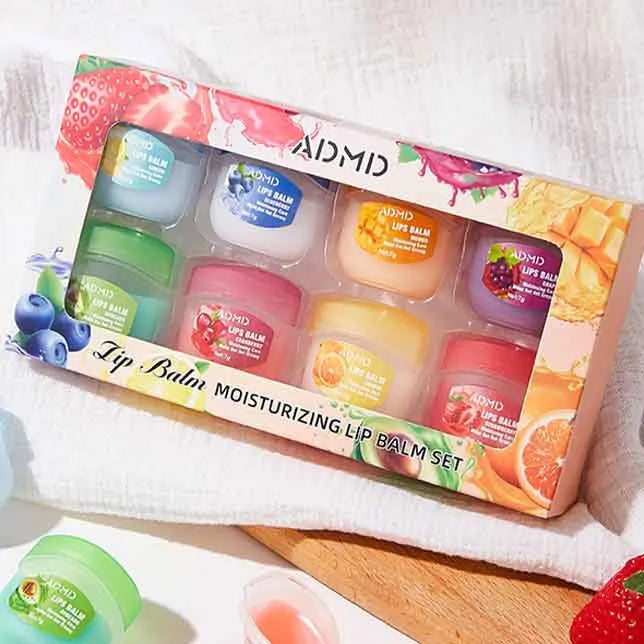 Coffret 8 Baumes à Lèvres Fruités — Hydratation & Soin Anti-Gérures