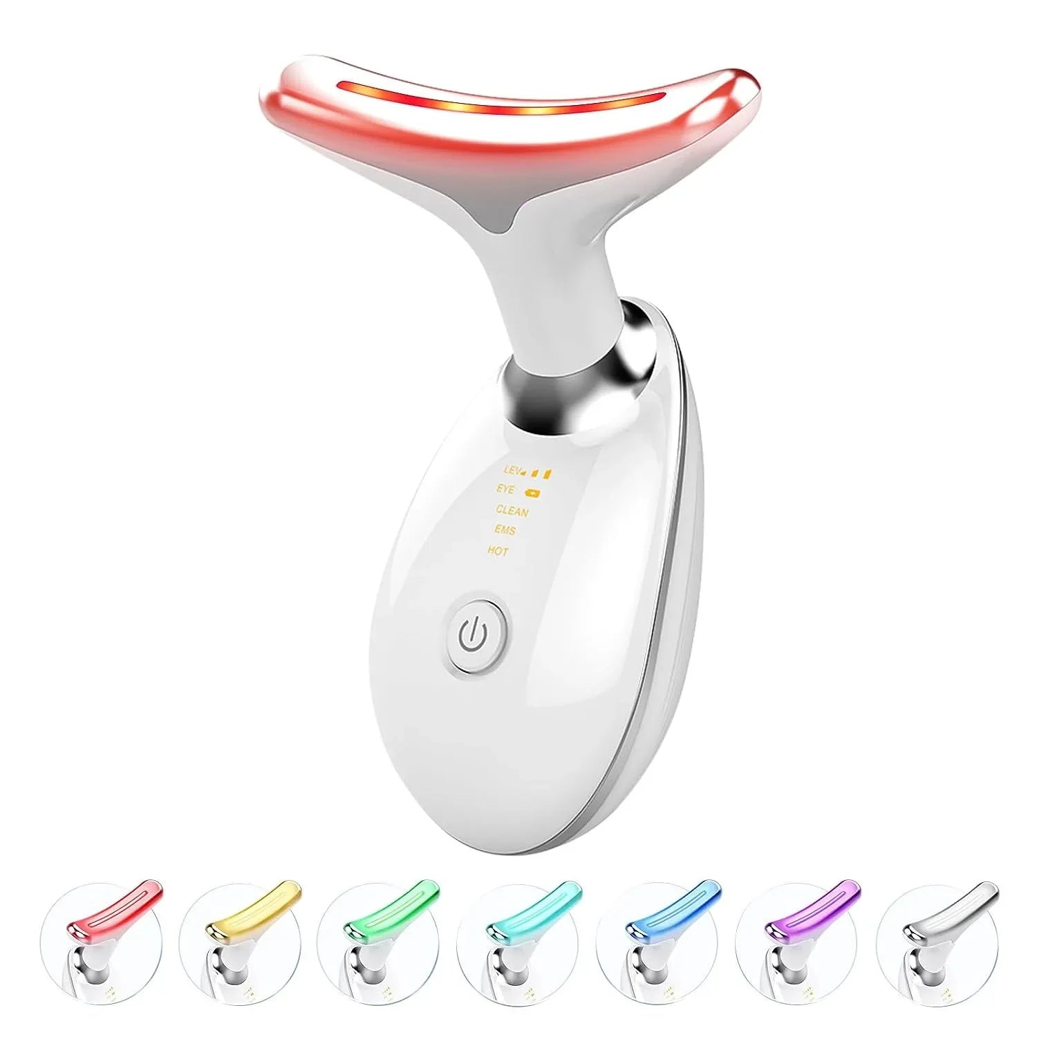 Appareil lifting visage et cou EMS 7 couleurs – Masseur raffermissant, thérapie LED photonique, anti-rides, double menton