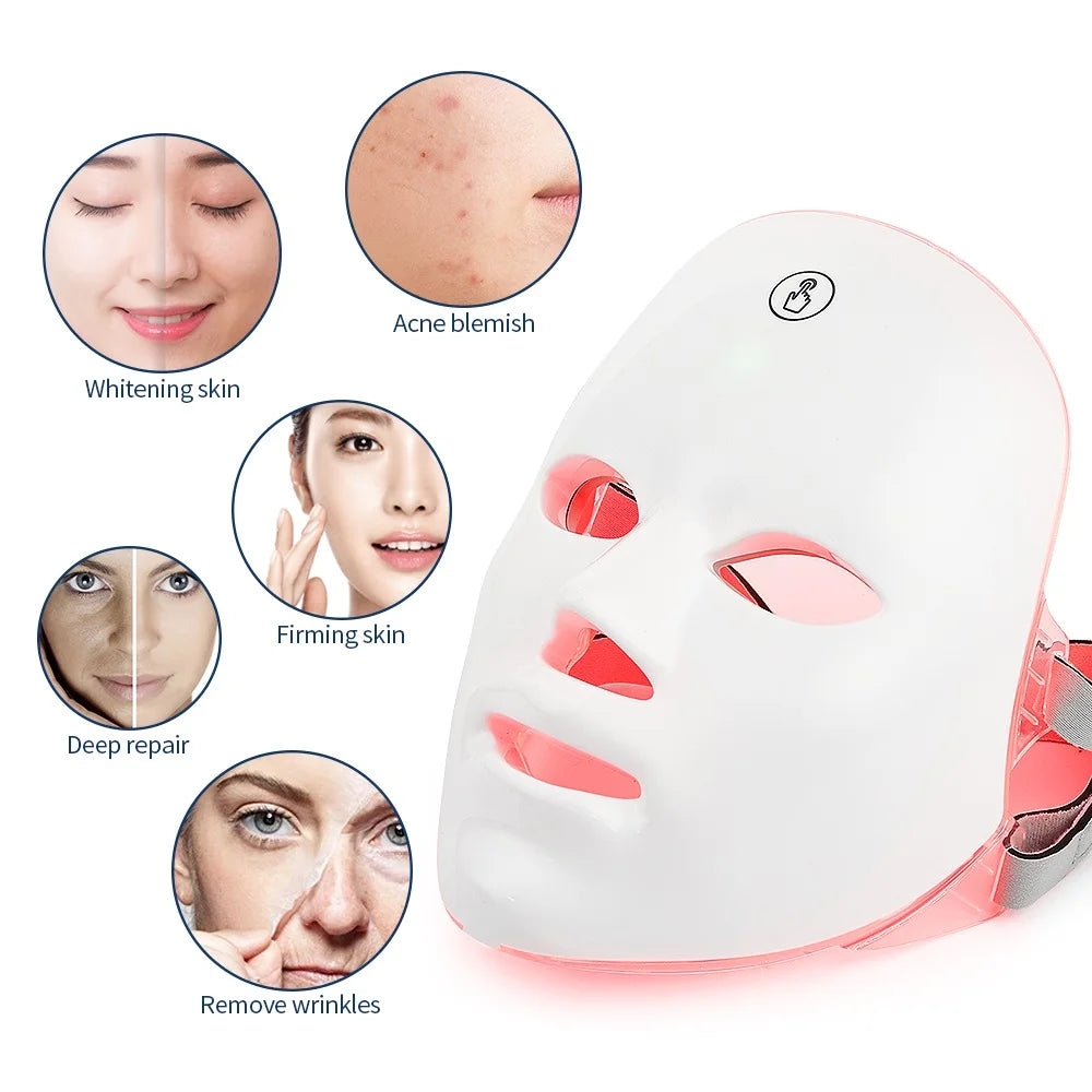Machine de beauté faciale LED 7 couleurs sans fil – Masque rajeunissant pour le visage et le cou, resserrement de la peau