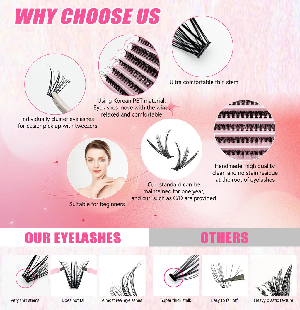 Kit DIY Extensions de Cils — 200 Clusters + Colle & Fixateur