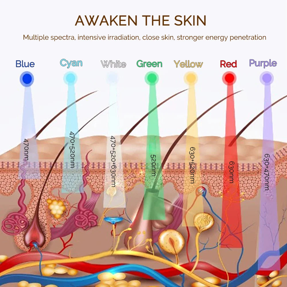 Machine de beauté faciale LED 7 couleurs sans fil – Masque rajeunissant pour le visage et le cou, resserrement de la peau