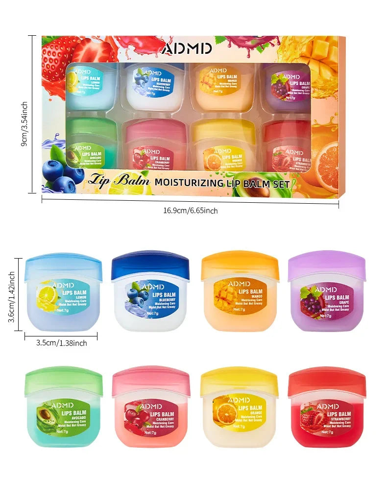 Coffret 8 Baumes à Lèvres Fruités — Hydratation & Soin Anti-Gérures