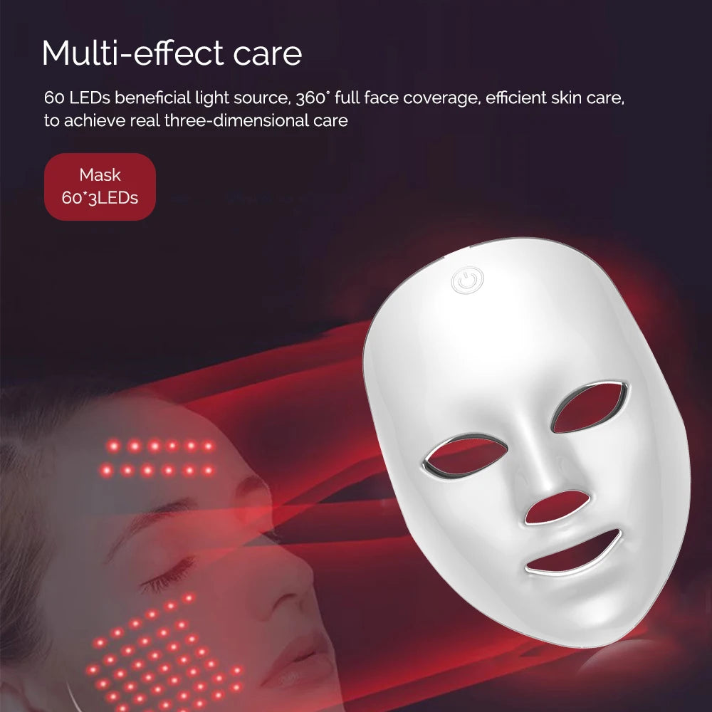 Machine de beauté faciale LED 7 couleurs sans fil – Masque rajeunissant pour le visage et le cou, resserrement de la peau