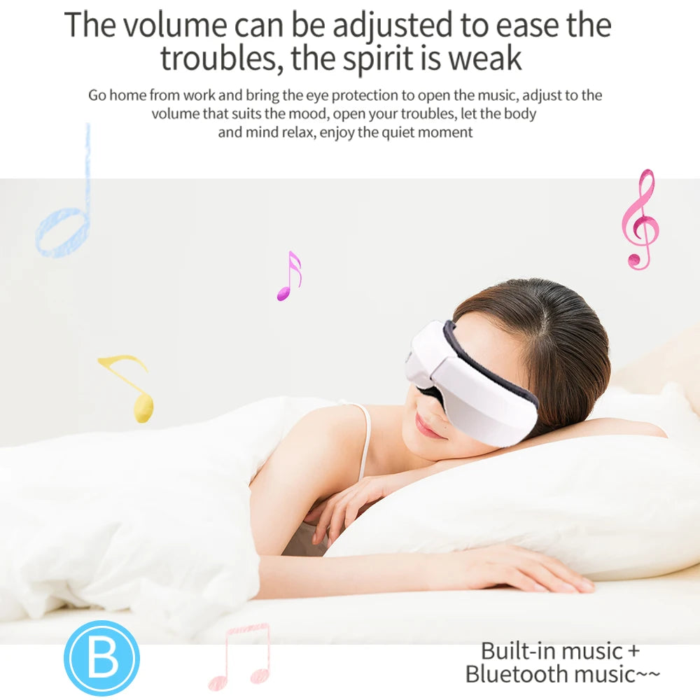 Masseur oculaire intelligent 6D à vibration – Airbag, compression, soin des yeux, musique Bluetooth, masque de sommeil