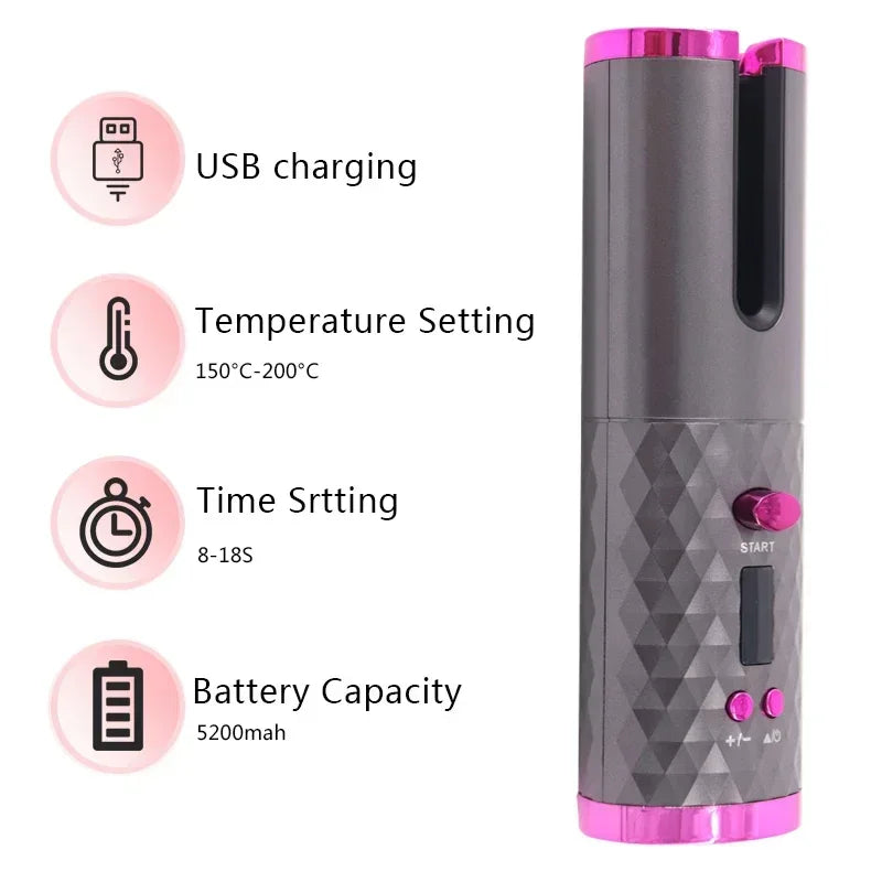 Fer à boucler automatique sans fil portable – 3 couleurs, charge USB, anti-brûlure, pour coiffage