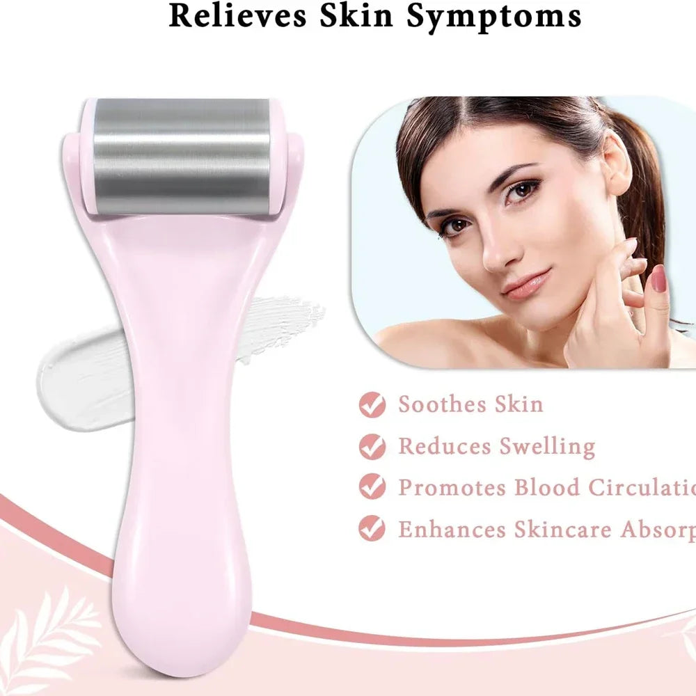 Rouleau de glace pour massage facial – Masseur en acier inoxydable, soulagement des poches, anti-rides, soin de la peau