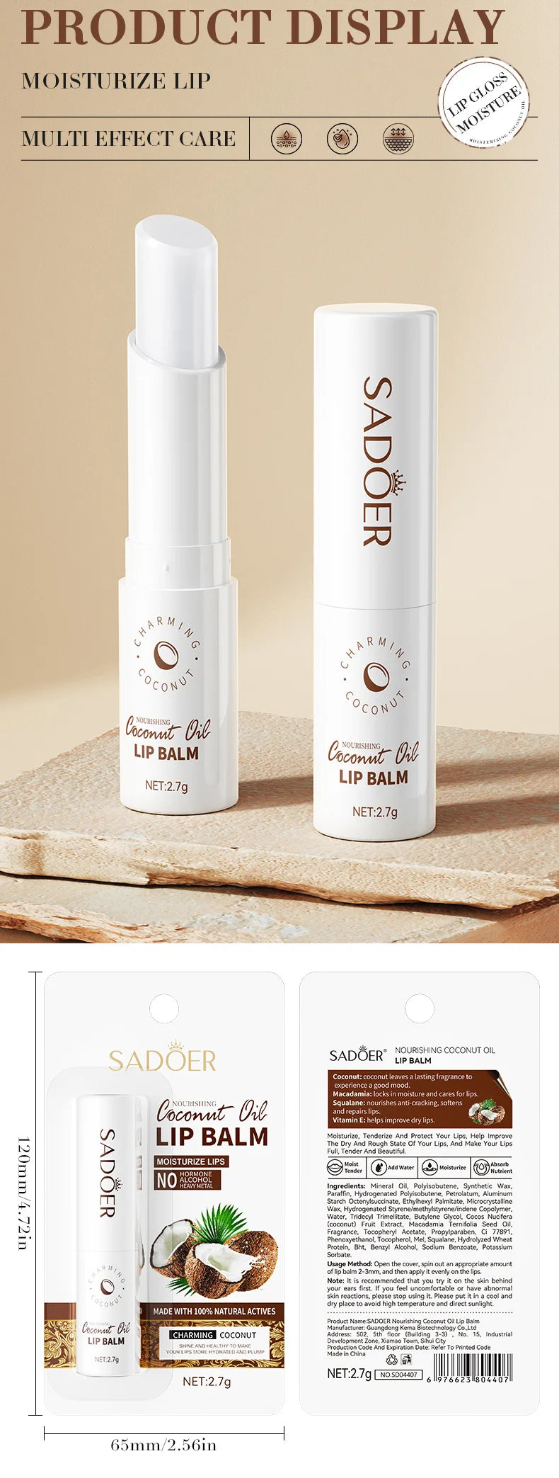 Baume à Lèvres à la Noix de Coco — Hydratation Longue Durée Homme & Femme