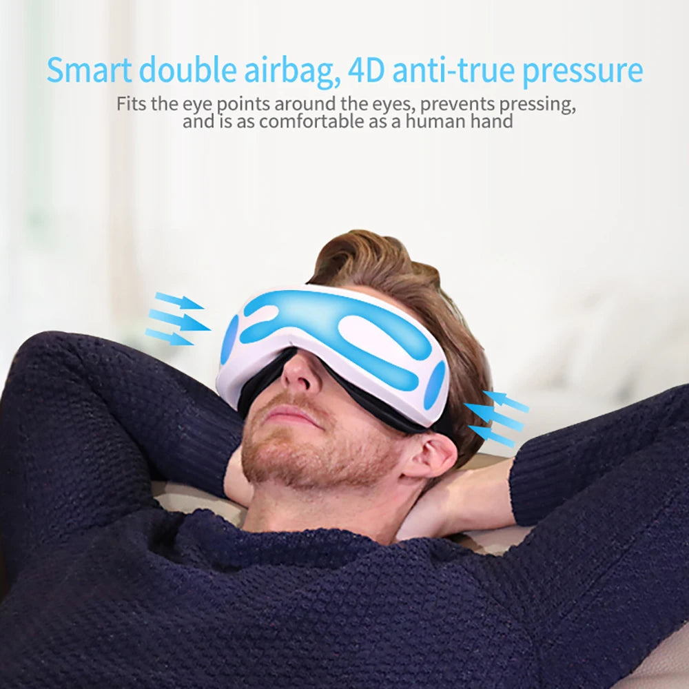 Masseur oculaire intelligent 6D à vibration – Airbag, compression, soin des yeux, musique Bluetooth, masque de sommeil