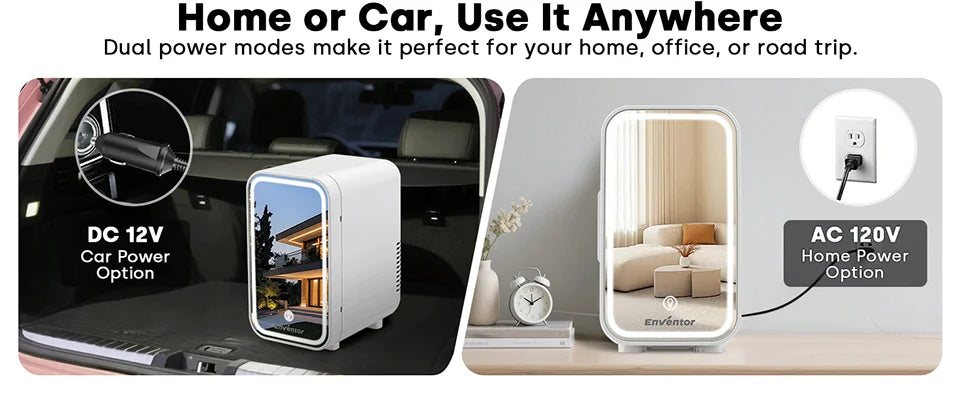 Mini réfrigérateur 4L chaud et froid avec miroir LED – Réfrigérateur de maquillage portable, stockage cosmétique, pour voiture et maison