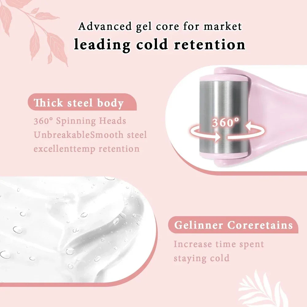 Rouleau de glace pour massage facial – Masseur en acier inoxydable, soulagement des poches, anti-rides, soin de la peau