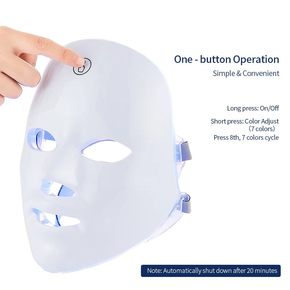 Machine de beauté faciale LED 7 couleurs sans fil – Masque rajeunissant pour le visage et le cou, resserrement de la peau