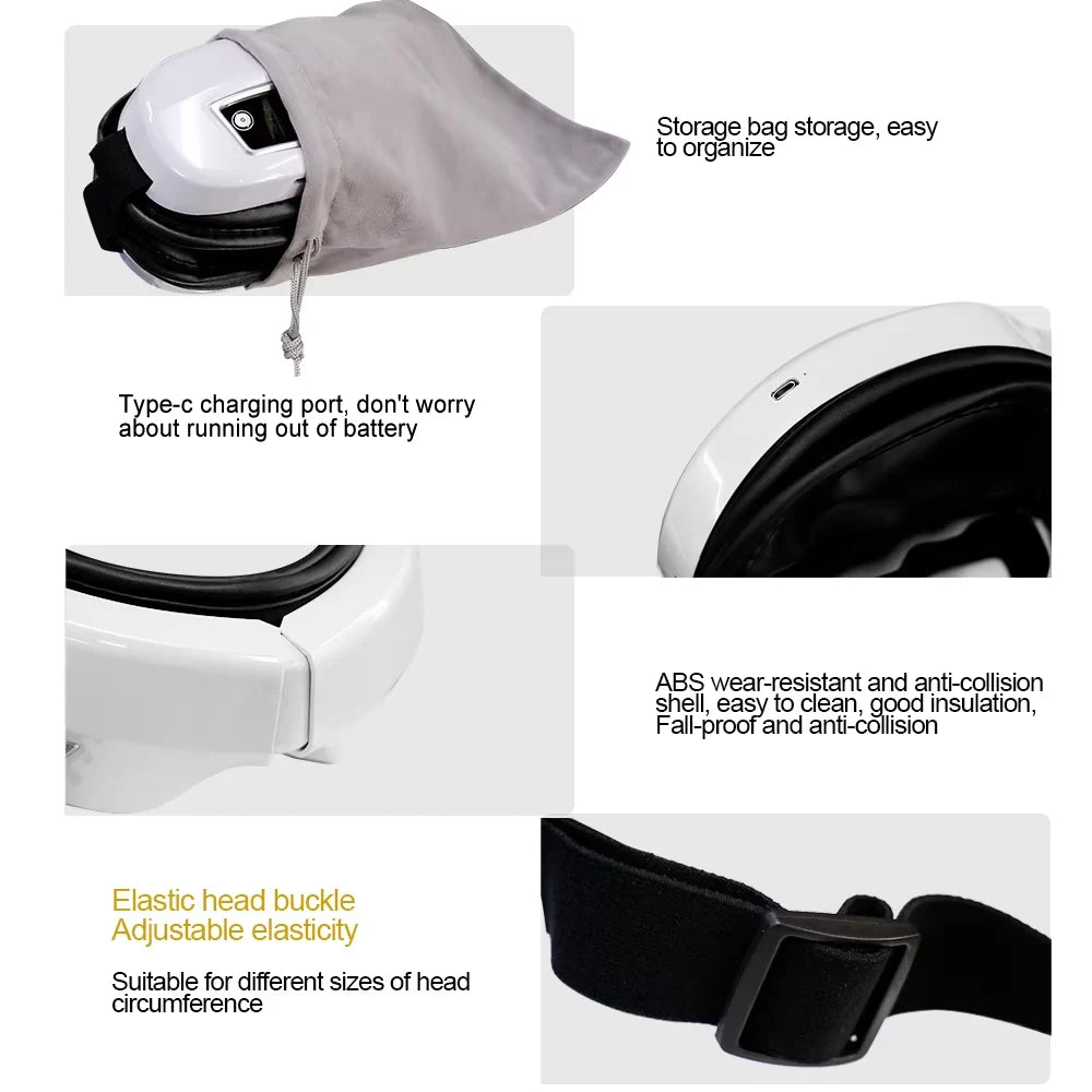 Masseur oculaire intelligent 6D à vibration – Airbag, compression, soin des yeux, musique Bluetooth, masque de sommeil
