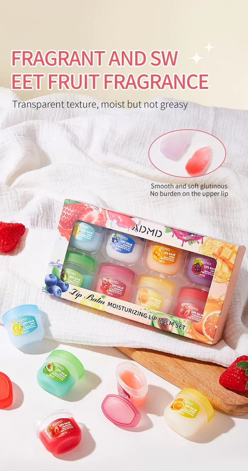 Coffret 8 Baumes à Lèvres Fruités — Hydratation & Soin Anti-Gérures