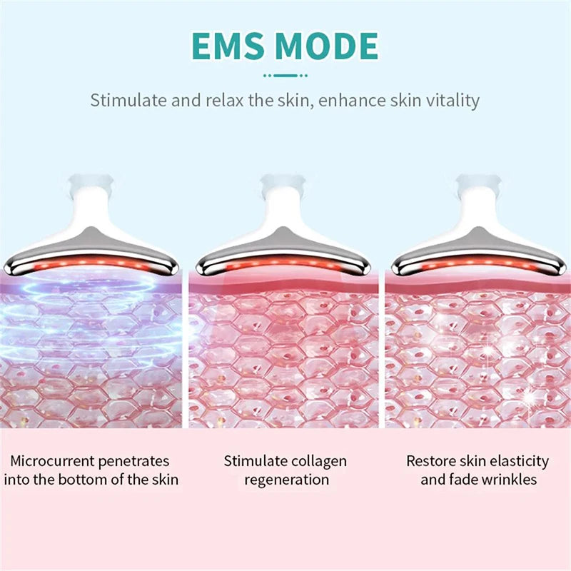 Appareil lifting visage et cou EMS 7 couleurs – Masseur raffermissant, thérapie LED photonique, anti-rides, double menton