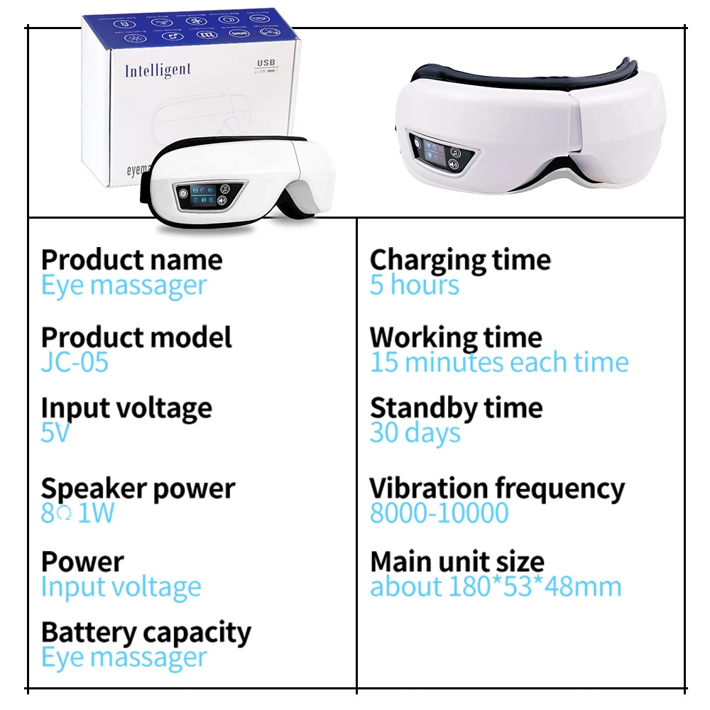 Masseur oculaire intelligent 6D à vibration – Airbag, compression, soin des yeux, musique Bluetooth, masque de sommeil