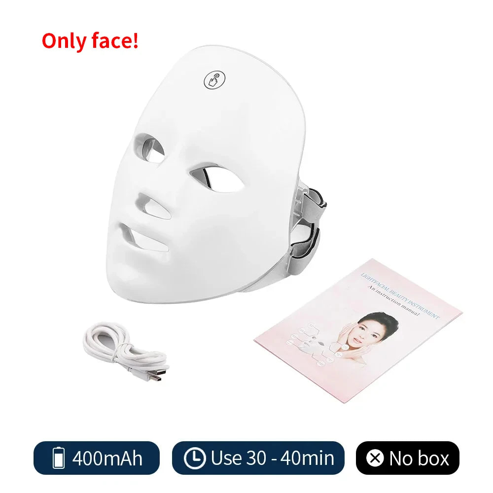 Machine de beauté faciale LED 7 couleurs sans fil – Masque rajeunissant pour le visage et le cou, resserrement de la peau