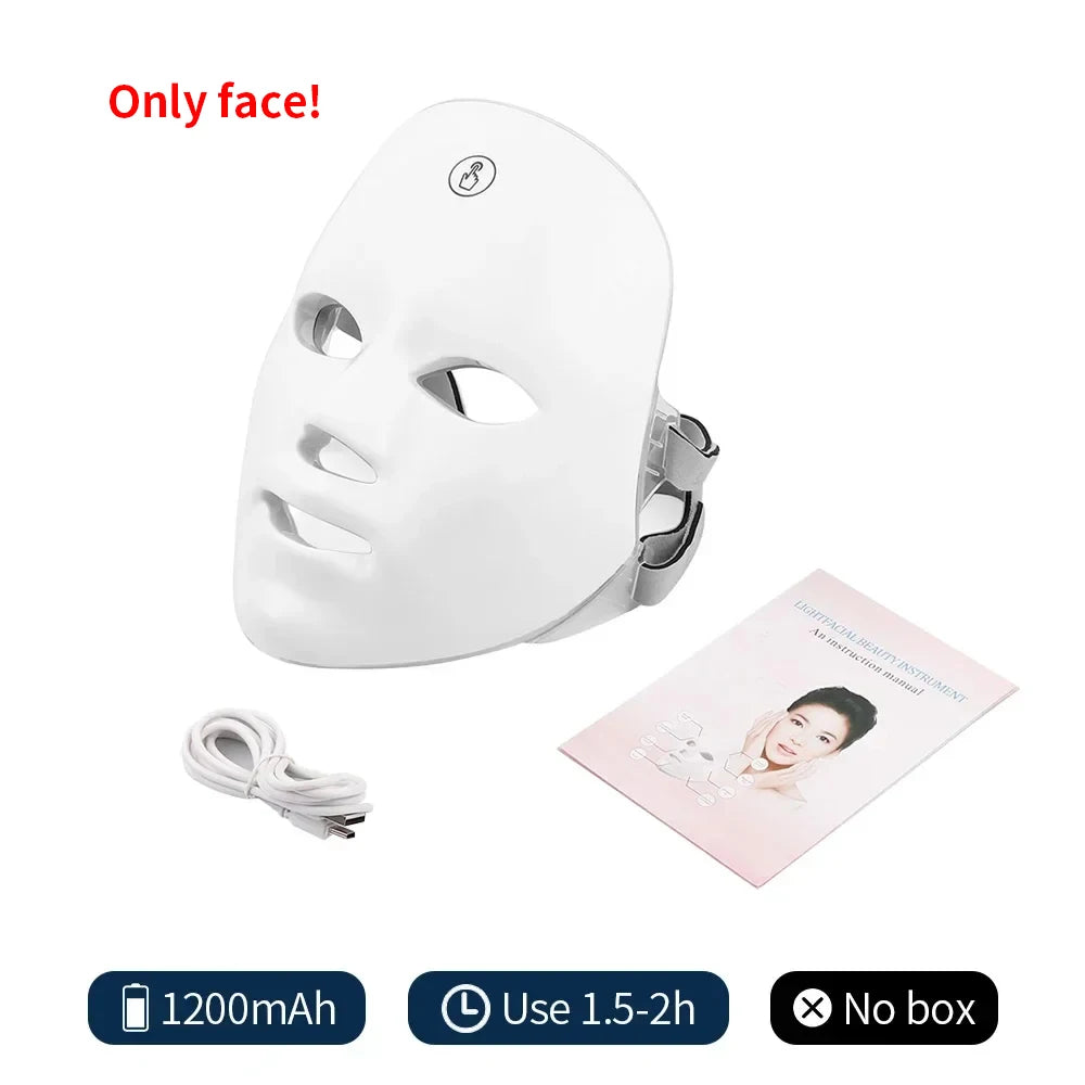 Machine de beauté faciale LED 7 couleurs sans fil – Masque rajeunissant pour le visage et le cou, resserrement de la peau