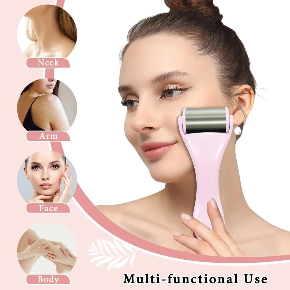 Rouleau de glace pour massage facial – Masseur en acier inoxydable, soulagement des poches, anti-rides, soin de la peau