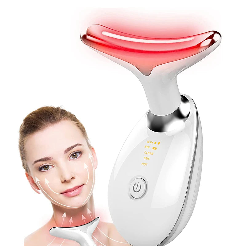 Appareil lifting visage et cou EMS 7 couleurs – Masseur raffermissant, thérapie LED photonique, anti-rides, double menton