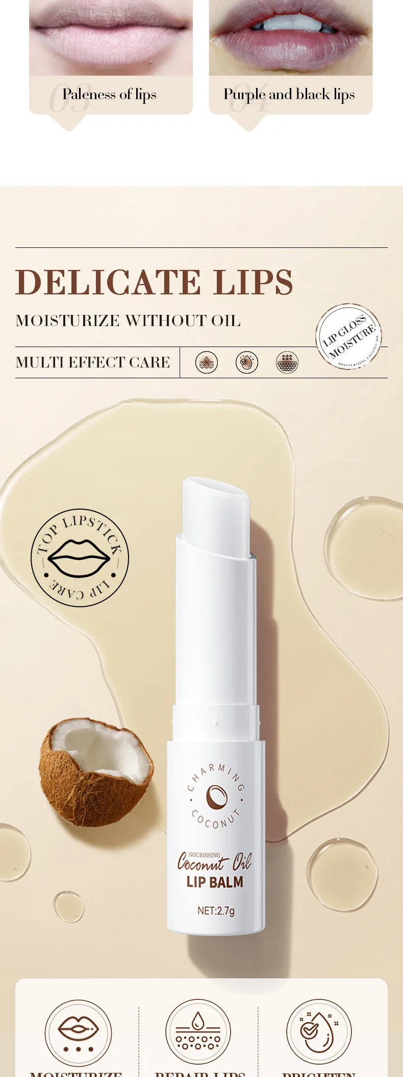 Baume à Lèvres à la Noix de Coco — Hydratation Longue Durée Homme & Femme