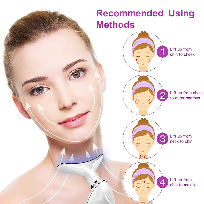 Appareil lifting visage et cou EMS 7 couleurs – Masseur raffermissant, thérapie LED photonique, anti-rides, double menton