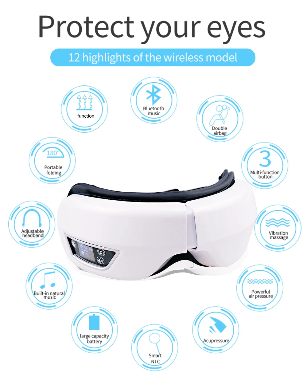 Masseur Oculaire Intelligent Pliable — Vibration, Compression & Musique Bluetooth
