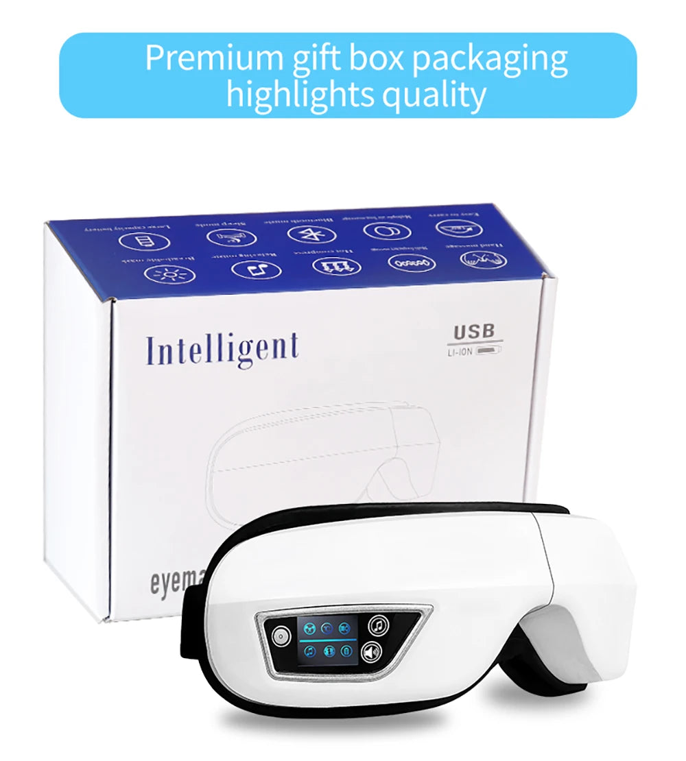 Masseur oculaire intelligent 6D à vibration – Airbag, compression, soin des yeux, musique Bluetooth, masque de sommeil