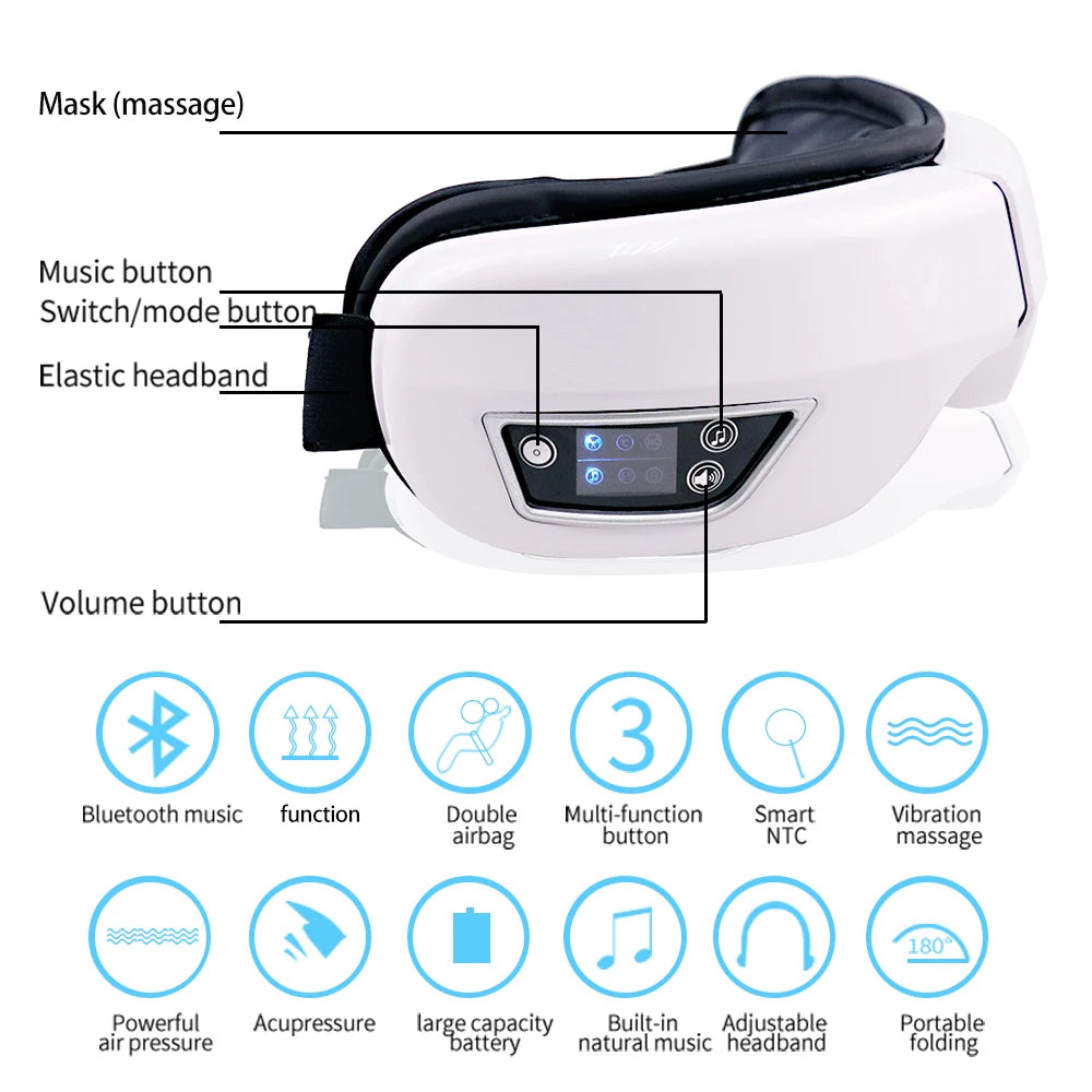 Masseur Oculaire Intelligent Pliable — Vibration, Compression & Musique Bluetooth