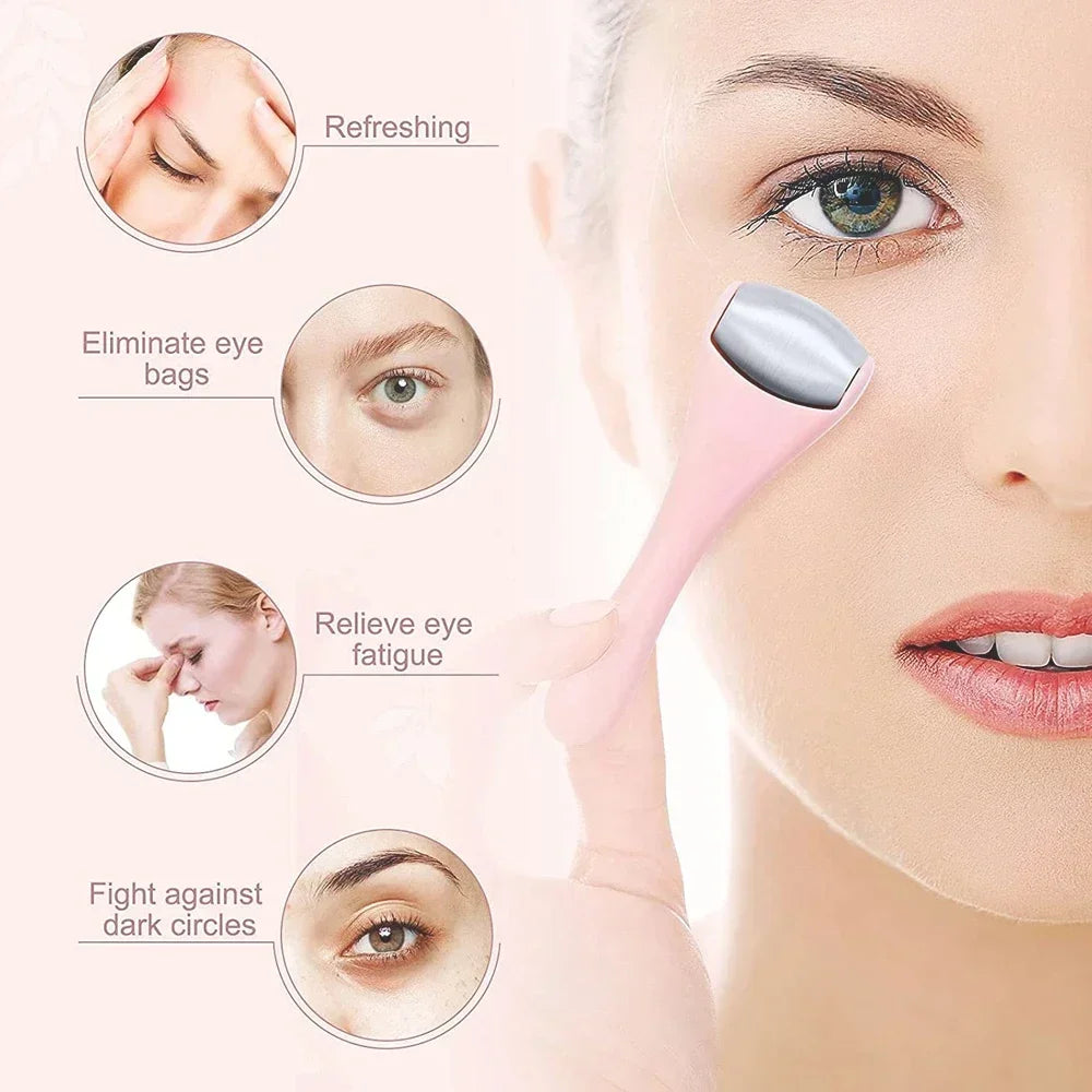 Rouleau de glace pour massage facial – Masseur en acier inoxydable, soulagement des poches, anti-rides, soin de la peau
