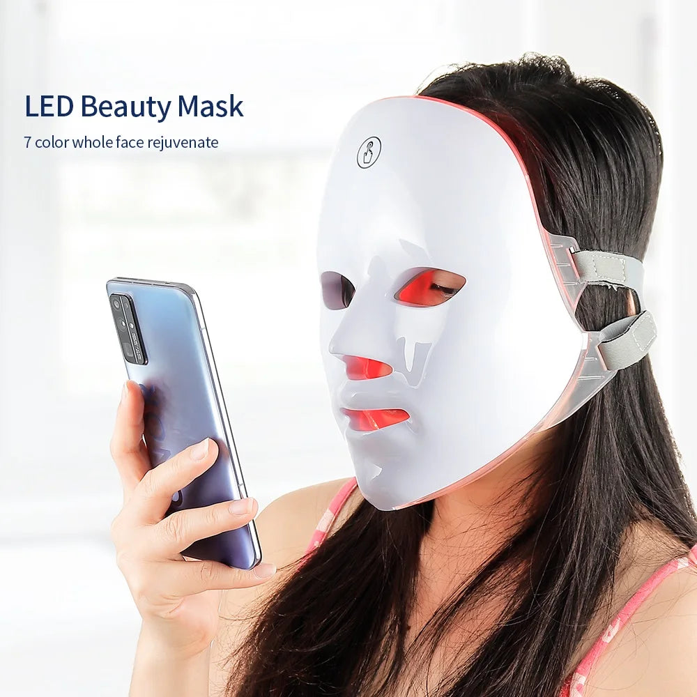 Machine de beauté faciale LED 7 couleurs sans fil – Masque rajeunissant pour le visage et le cou, resserrement de la peau