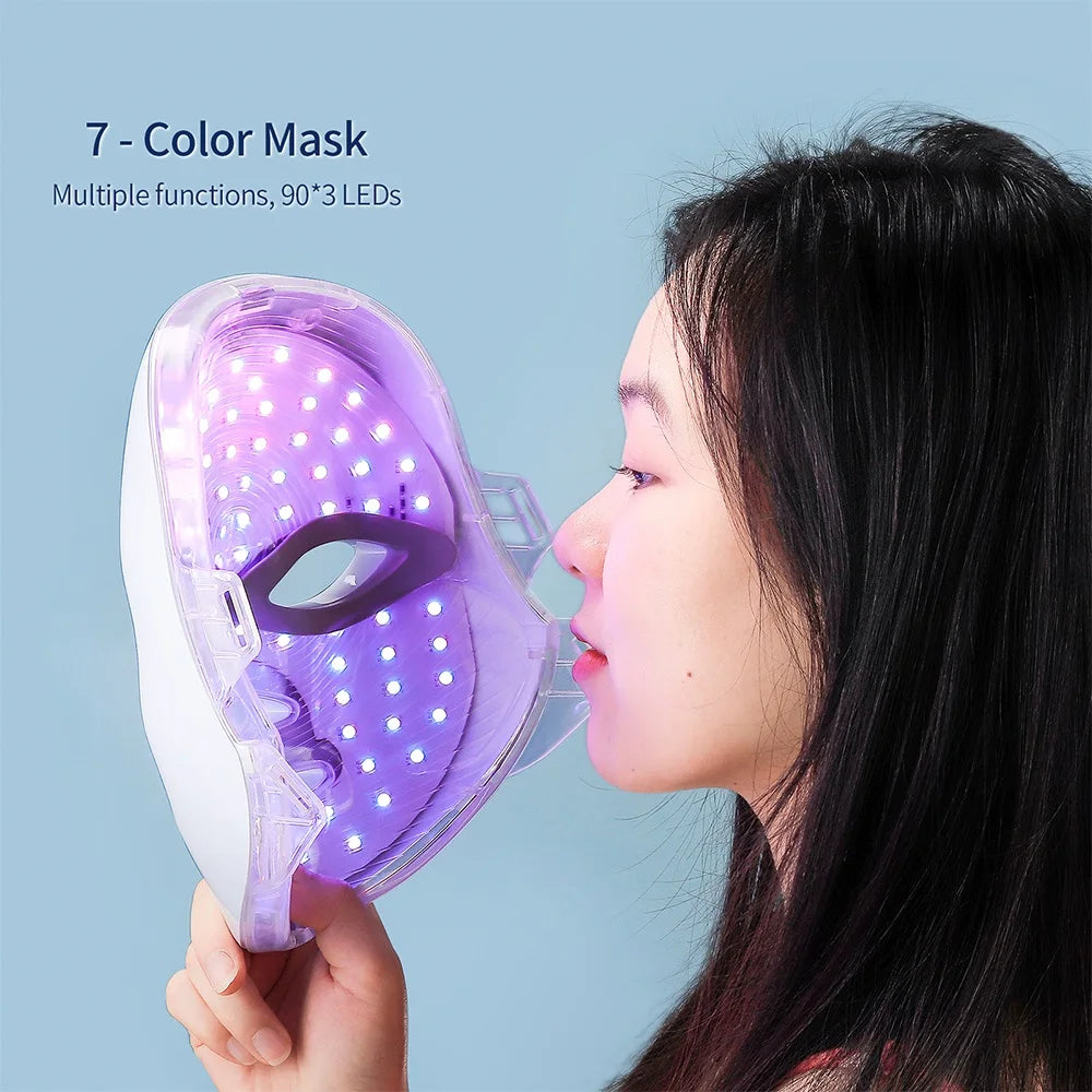 Machine de beauté faciale LED 7 couleurs sans fil – Masque rajeunissant pour le visage et le cou, resserrement de la peau