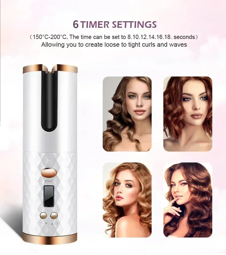 Fer à boucler automatique sans fil portable – 3 couleurs, charge USB, anti-brûlure, pour coiffage