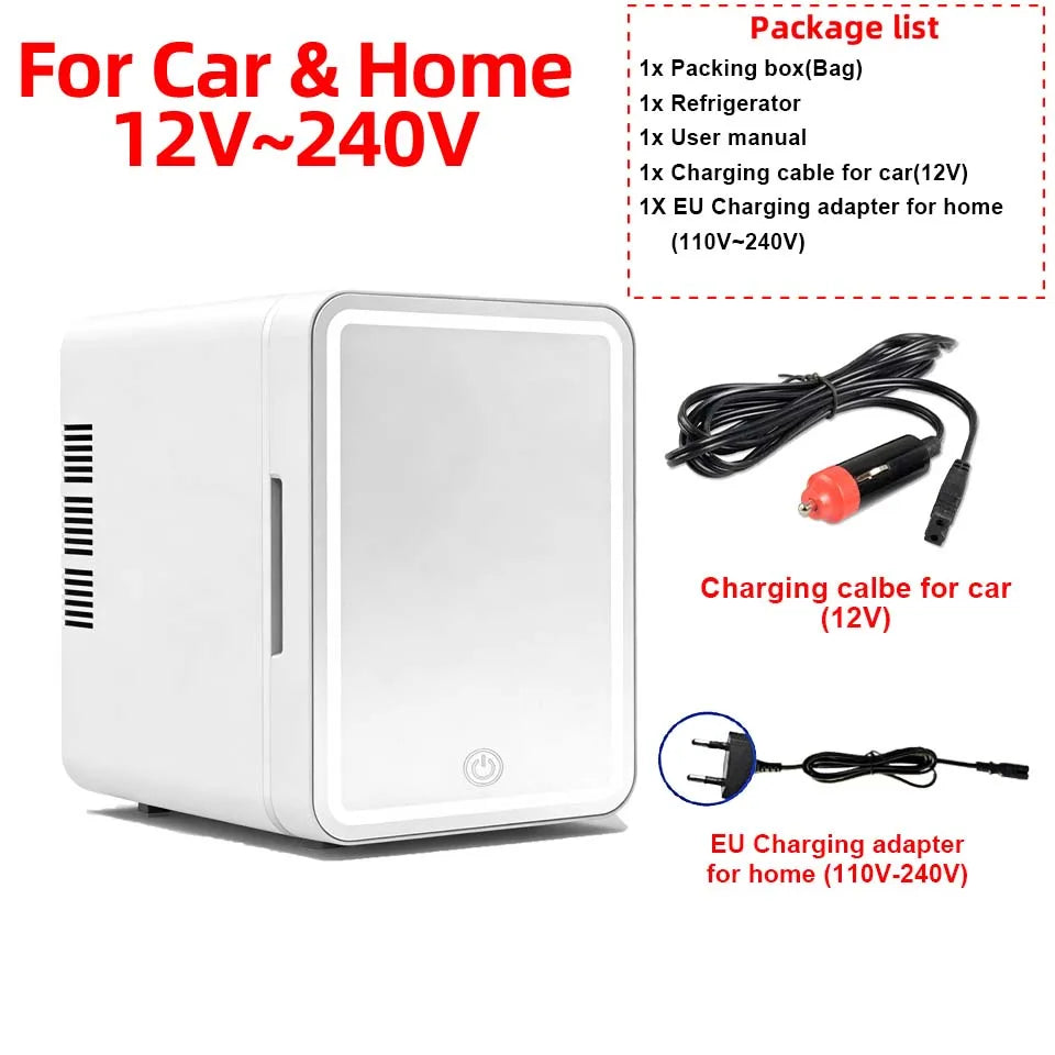 Mini réfrigérateur 4L chaud et froid avec miroir LED – Réfrigérateur de maquillage portable, stockage cosmétique, pour voiture et maison
