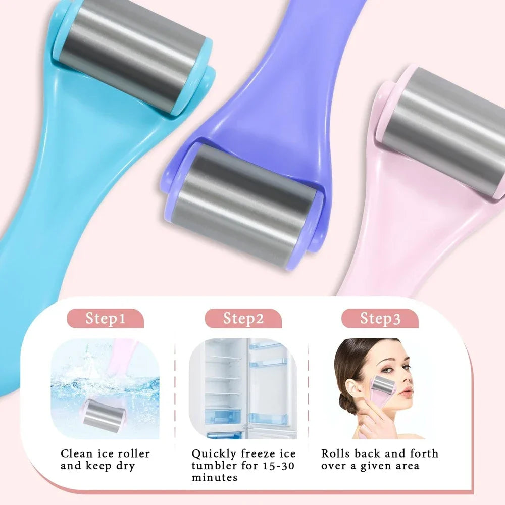 Rouleau de glace pour massage facial – Masseur en acier inoxydable, soulagement des poches, anti-rides, soin de la peau