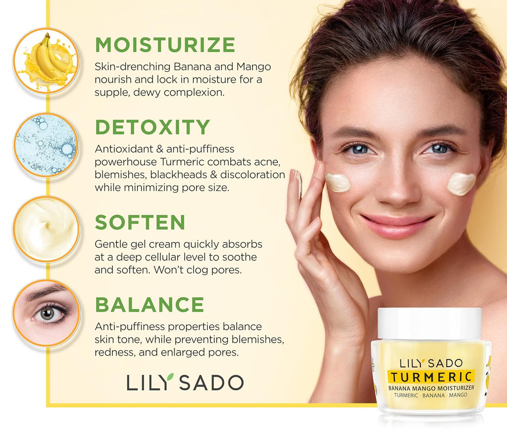 Turmeric Banana Mango Face Moisturizer - Luscious Creamy Nutrient-Rich Natural Daily Facial Cream W Chamomile & Rosemary - Vegan Anti-Aging Lotion for Wrinkles & Fine Lines